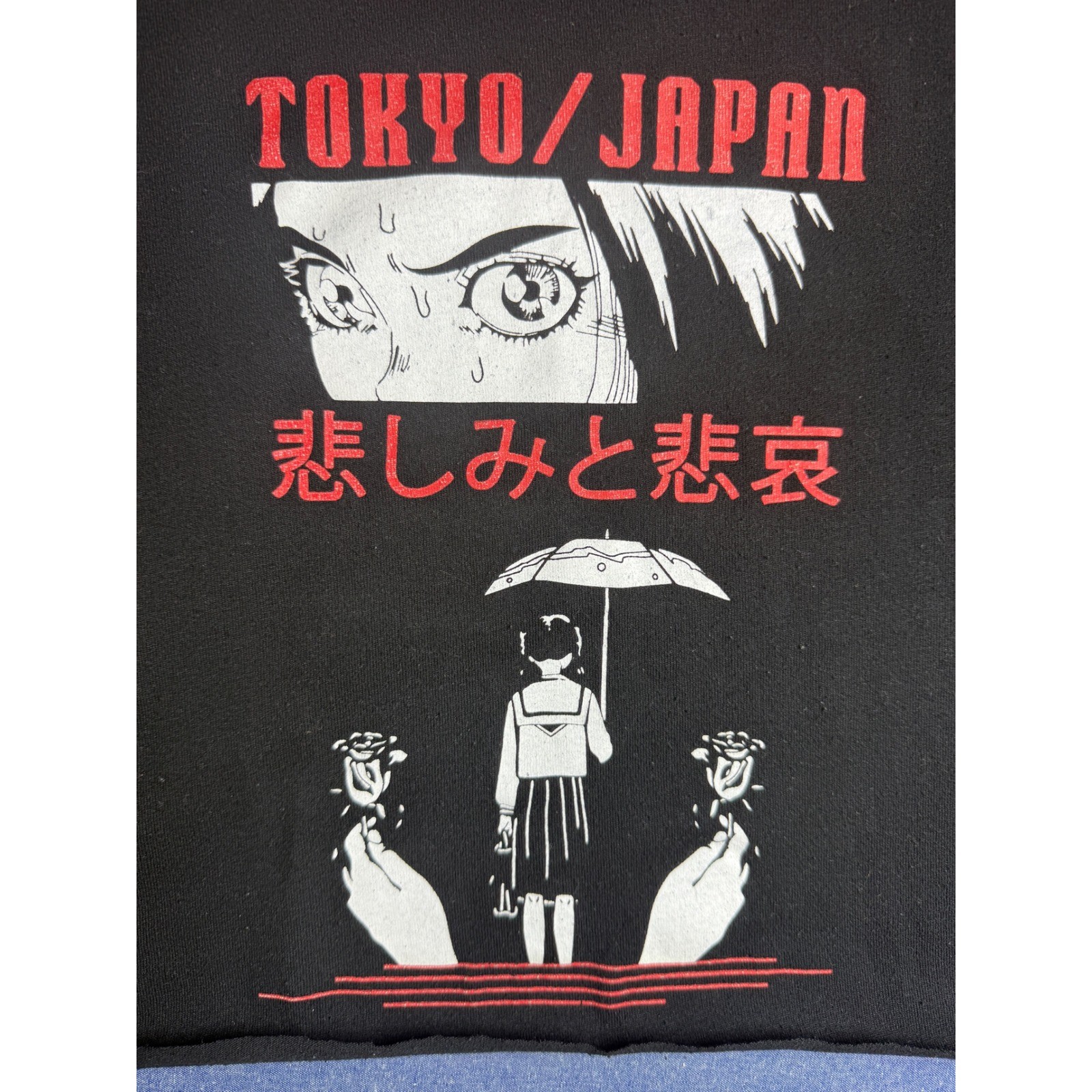 Brisco Brands Tokyo Japan Anime Graphic Tee Black Cropped T-Shirt Large