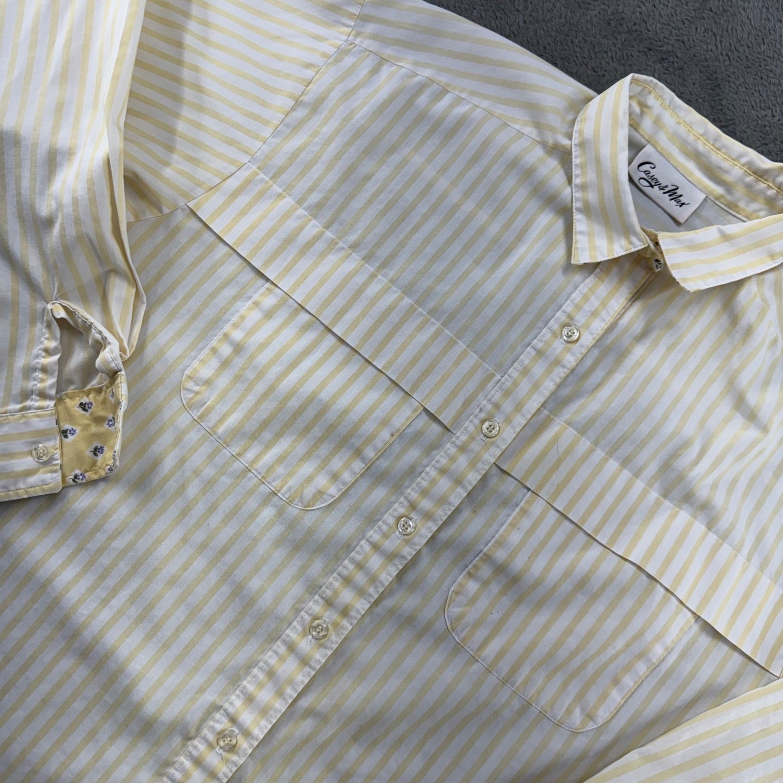Casey & Max Womens Striped Button Down Shirt Long Sleeve Collar Floral Detail