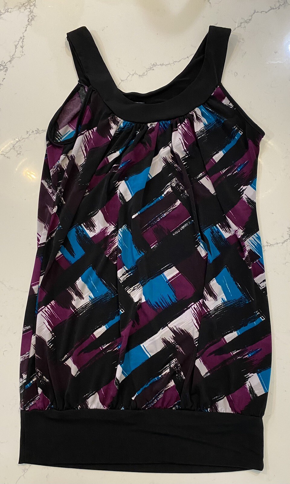Catwalk to Sidewalk Womens Blouse Medium Black Purple Dressy Casual Sleeveless
