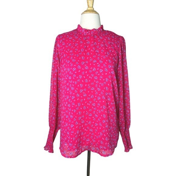JOIE Medium Long Bishop Sleeve High Neck Blouse Cottagecore Prairie Ditsy Floral