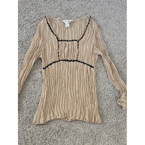 Allison Taylor Top Women Large Y2K Crinkle Beige Empire Waist Romantic Vintage