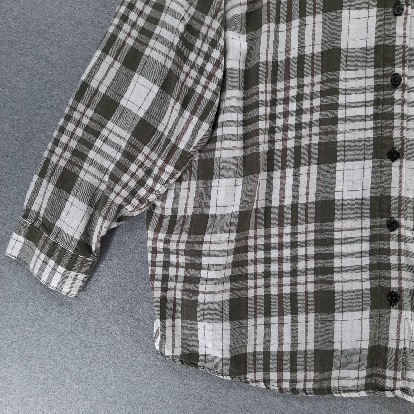 Erika Shirt Women 1X Green White Brown Plaid Lightweight Flannel Cotton ESME