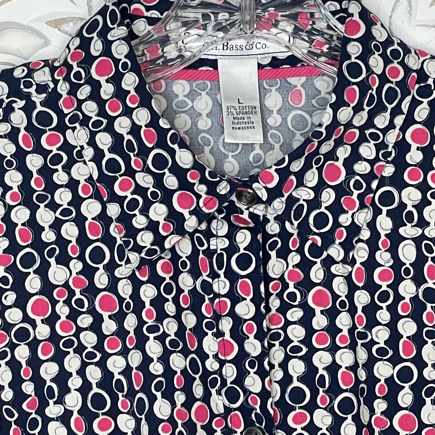 Vtg G.H. Bass & Co. LARGE Button Up Shirt 3/4 Cuff Sleeves Permanent Press EUC