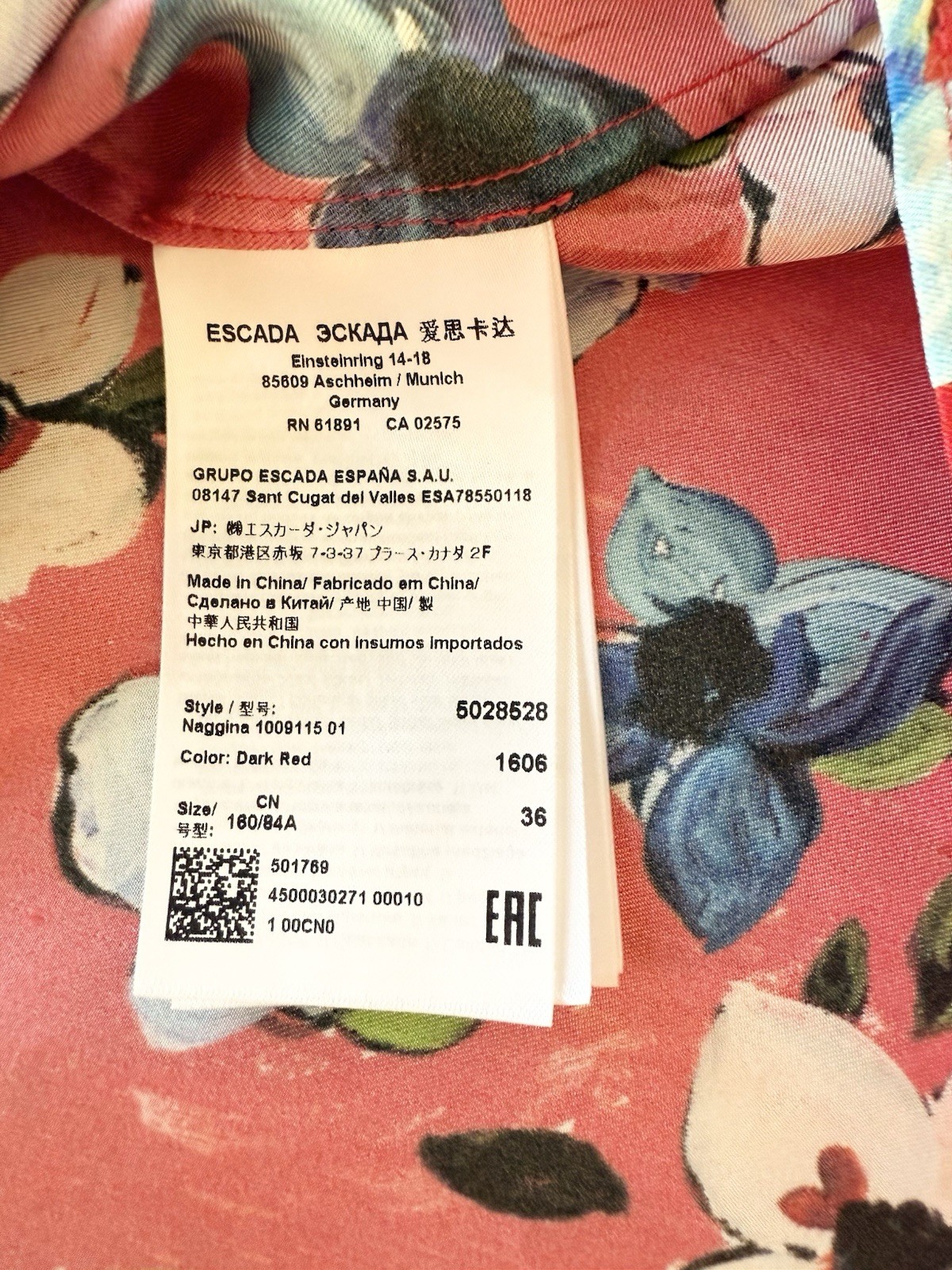 ESCADA Resort 2019 Floral Silk Blouse Oversized Women’s Sz 36 US 4-6 New