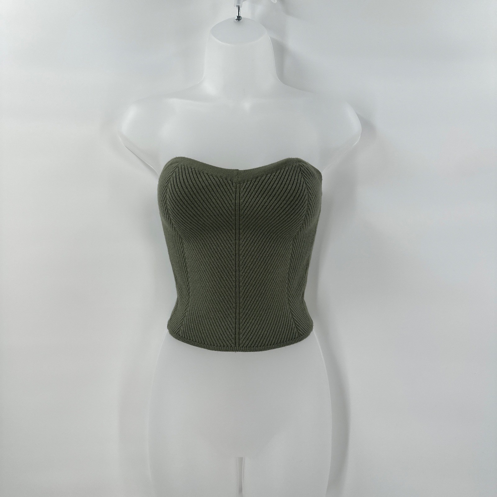 Aerie Strapless Knit Bustier Top XS Green Corset Tube Crop Y2K Sexy Clubwear NWT