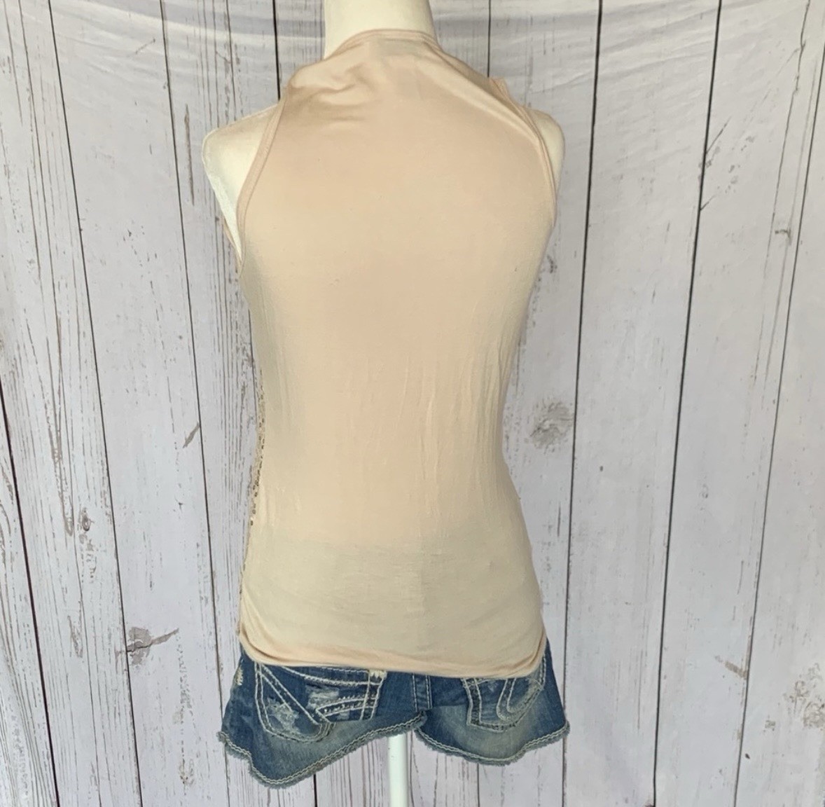 Daytrip Women’s XS Beige Rayon Blend Knit Sequin Lace Heart Tank Top
