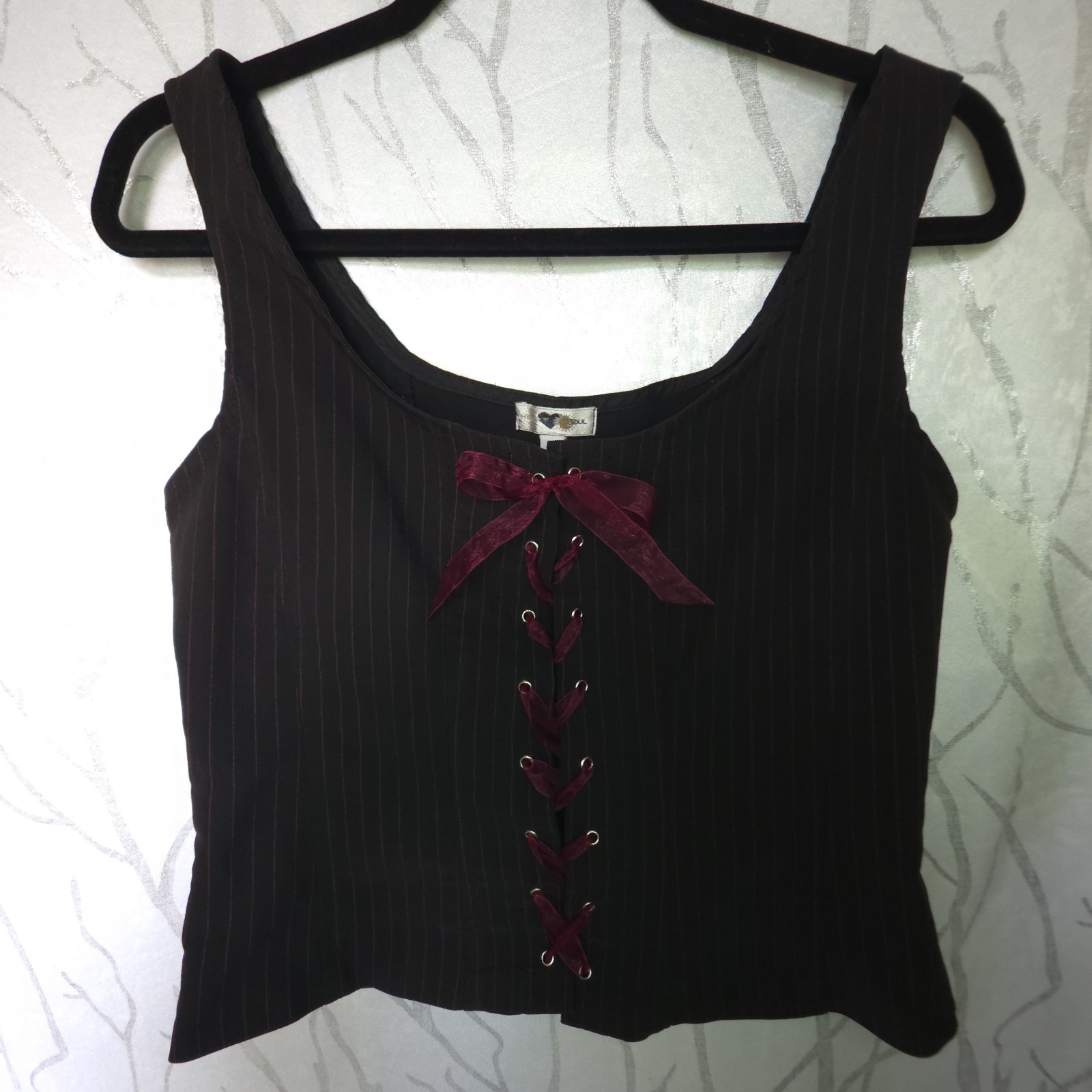 Vintage 90s y2k 2000s Corset Vest Top Black & Red Pinstripe Whimsygoth Office