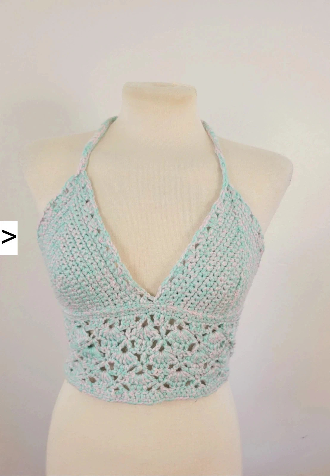Vintage 1970s 10 12 Handmade Crochet Halterneck Top Pastel Festival Fairy Boho