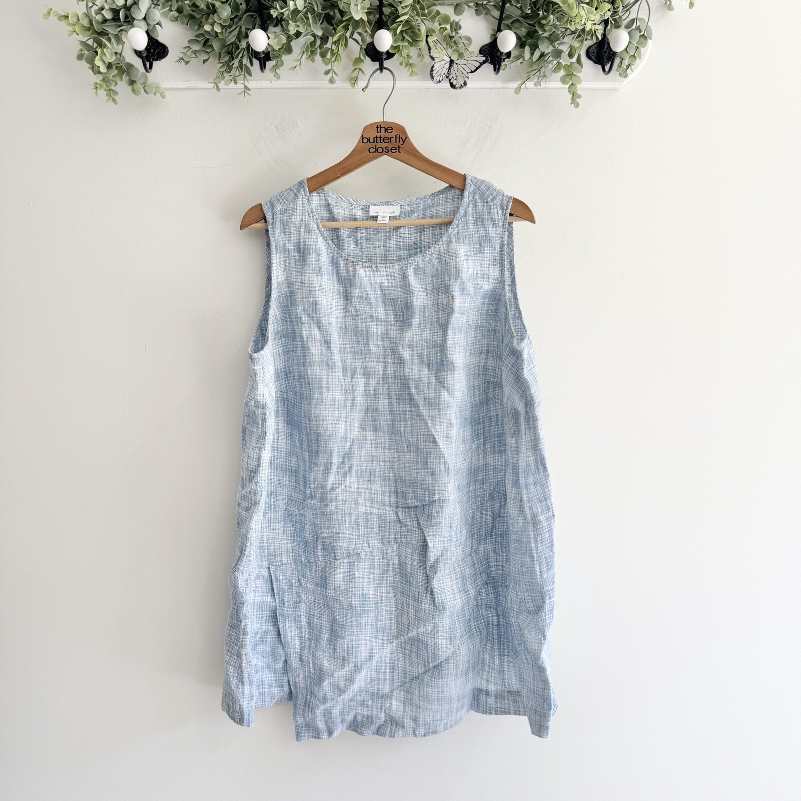 J. Jill Pure Linen Blue Striped Sleevless Tunic 1X lagenlook S5574