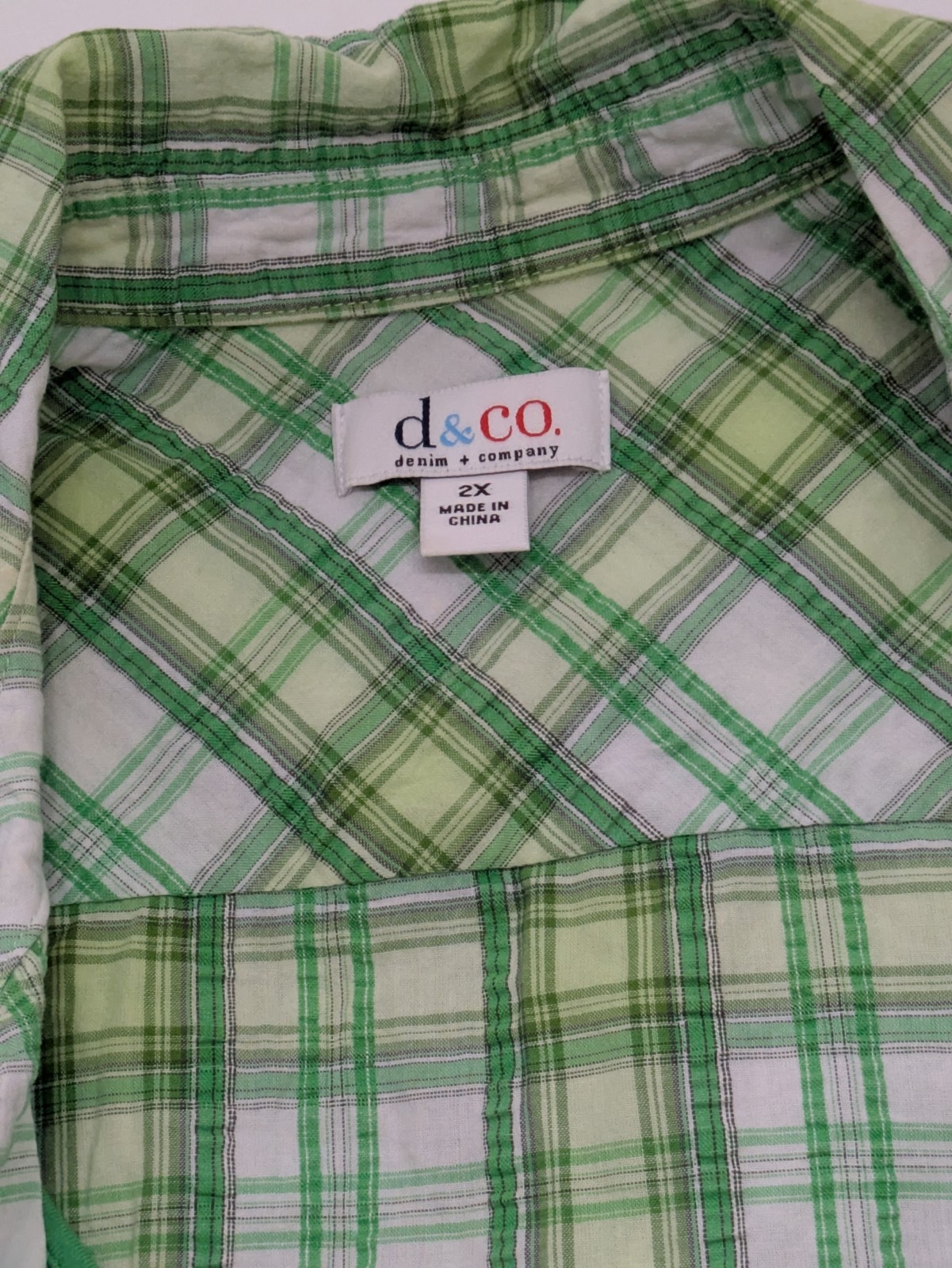 2 Pc Denim & Co Green Plaid Button Up Blouse and Tank Top Size 2X