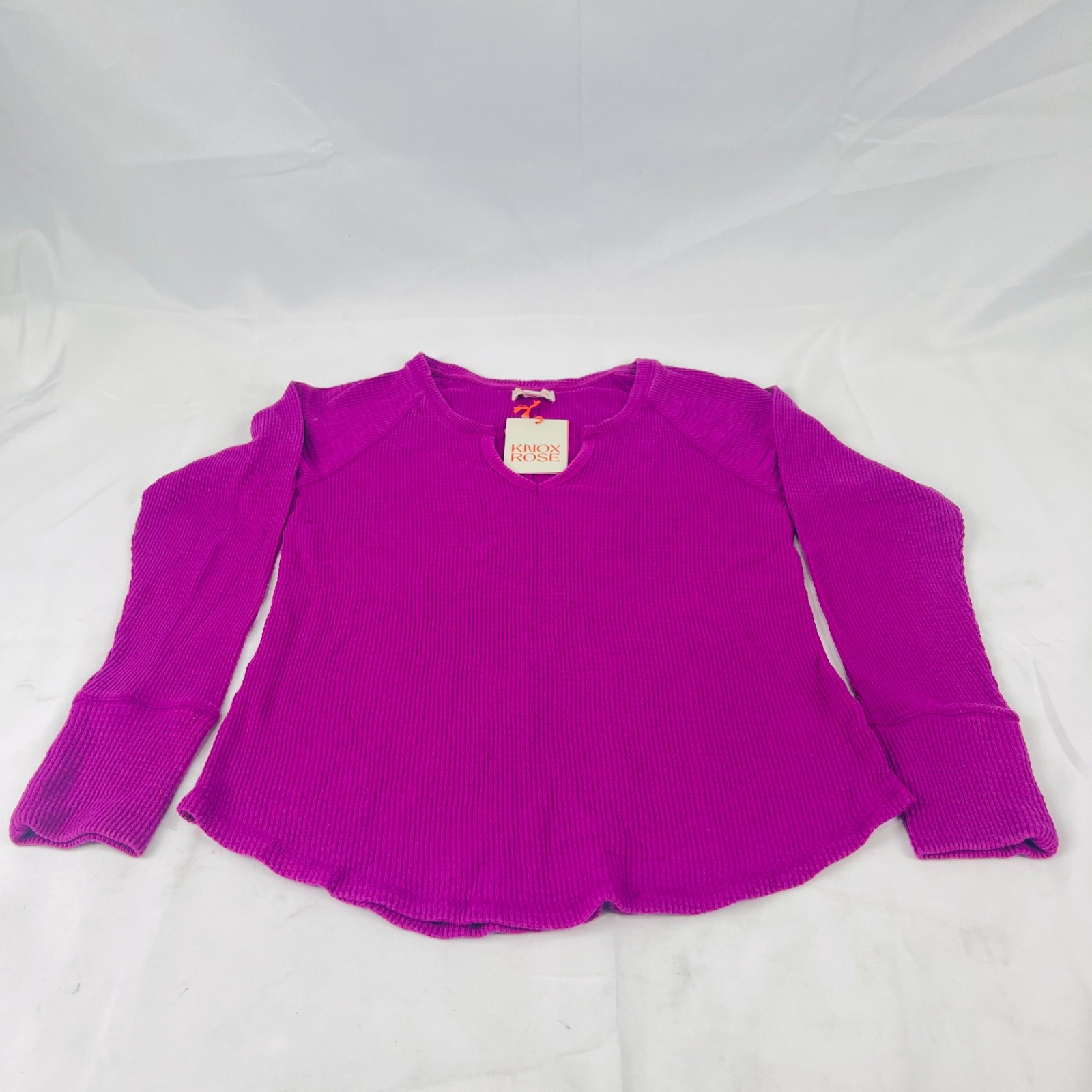 Knox Rose Women’s Thermal Top Long Sleeve Notch Neck Raspberry Pink Size Medium