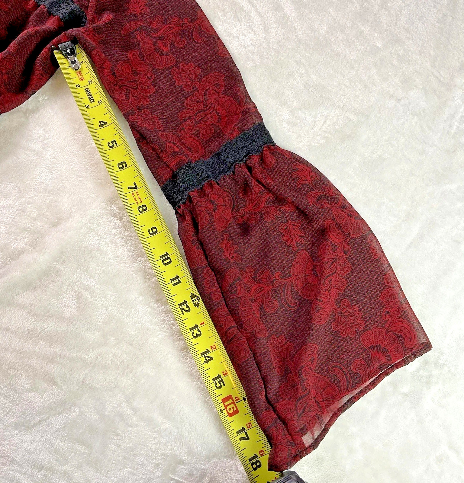 NWT GNW Black Red Floral Sheer Top SZ Large Flare Sleeve Dark Romantic Witchy