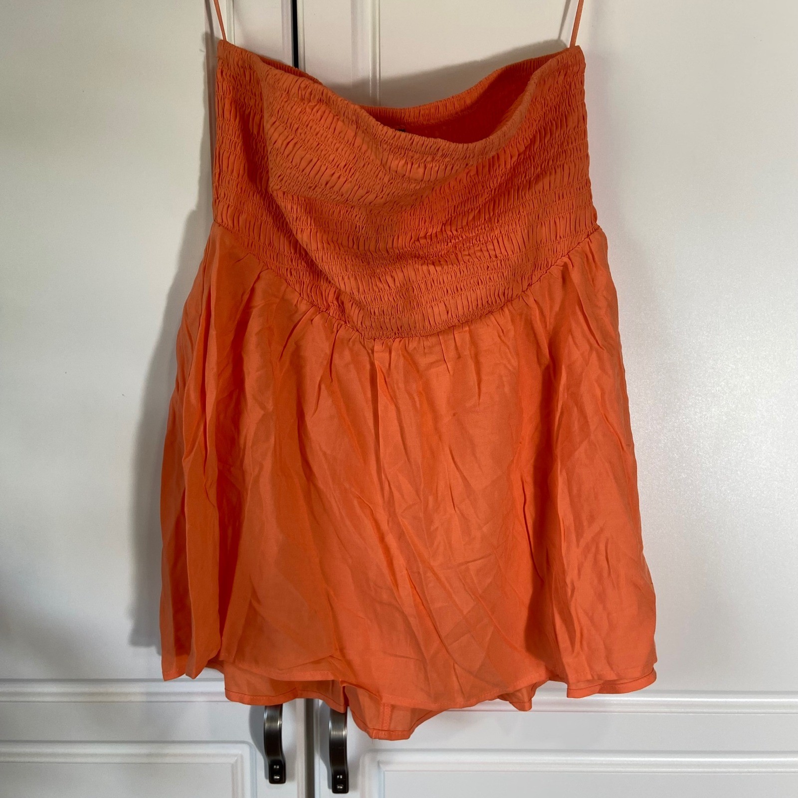 Torrid Melon Orange Challis Smocked Tube Top Womens 00 M/L 10 Strapless Flowy