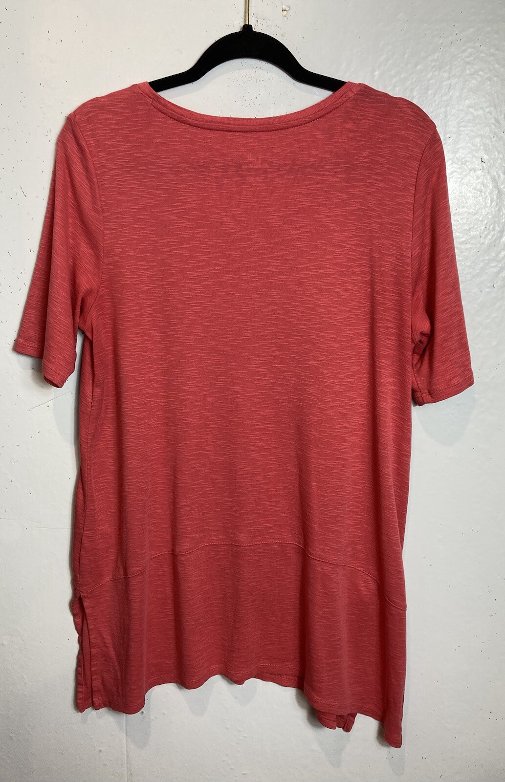 J Jill Pima Cotton Dipped Hem Tunic Top Size M Coral Beachy Lagenlook TShirt