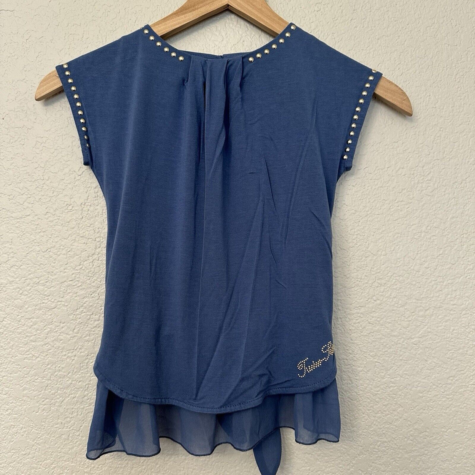 My TwinSet Simona Barbieri Blue Top Sheer Studded Blouse Shirt Size XS 6/116 EUC