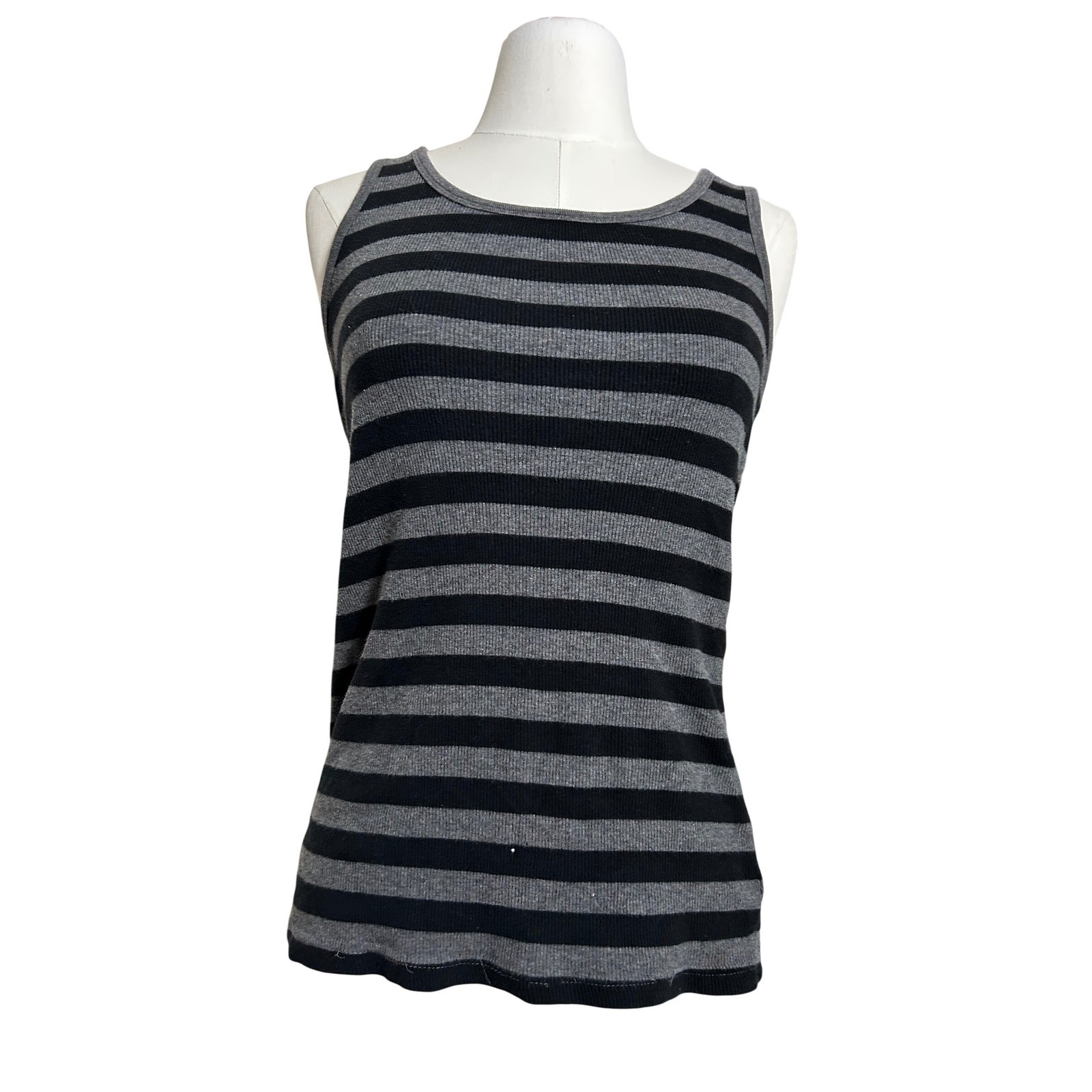 Gap Ribbed Striped Tank Top Black Gray M Grunge Emo Goth Y2K 2000s Punk Skater