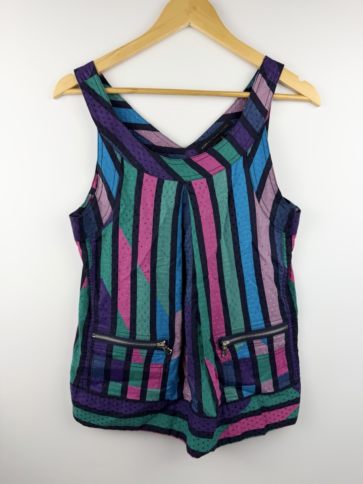 Marc By Marc Jacobs Striped Polka Dot Pleated Tank 10