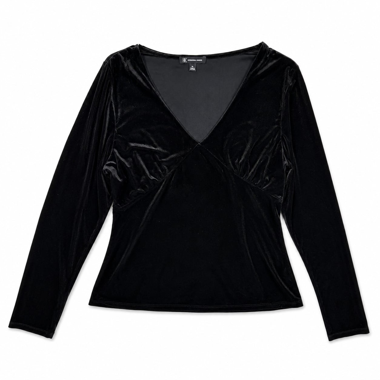 Y2K INC International Concepts Women’s Black Velvet V-Neck Long Sleeve Top
