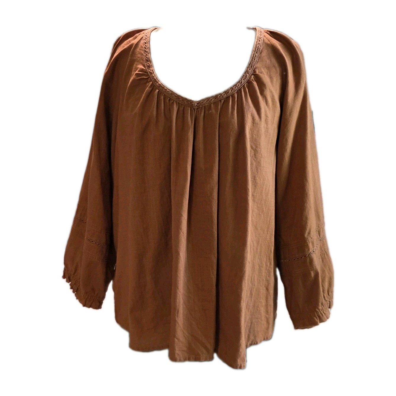 A.N.A. Women’s Rust Brown Peasant V- Neck Blouse Size 1X