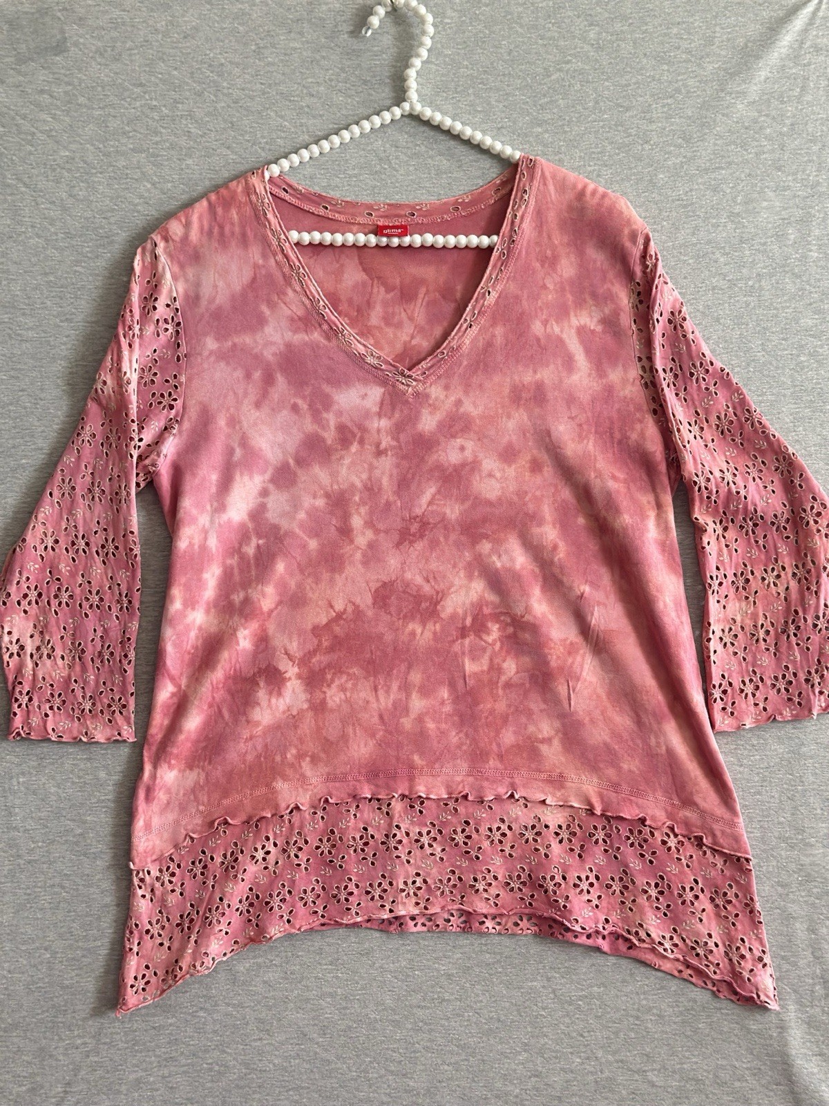 Glima Top Sz 1X Pink Wash Grunge Fairy Y2K Renaissance Script Rose Indie Tie Dye