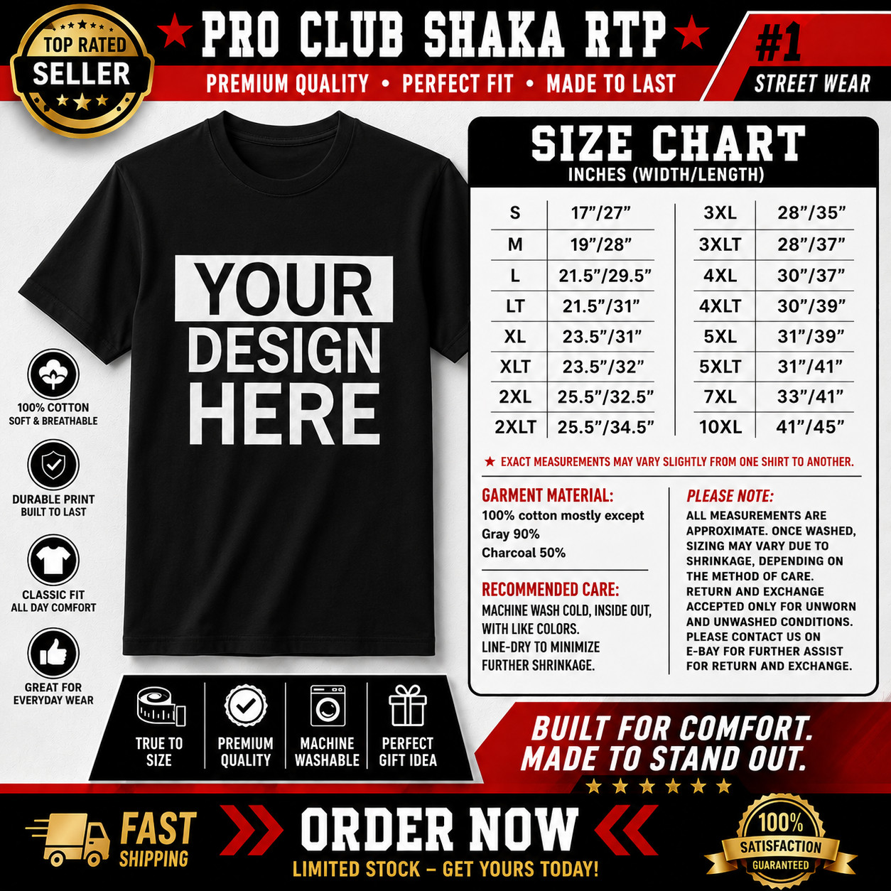 Mens 3XT Pro Club T Custom Colors Here Tee Shirts Customized Artwork Emailed