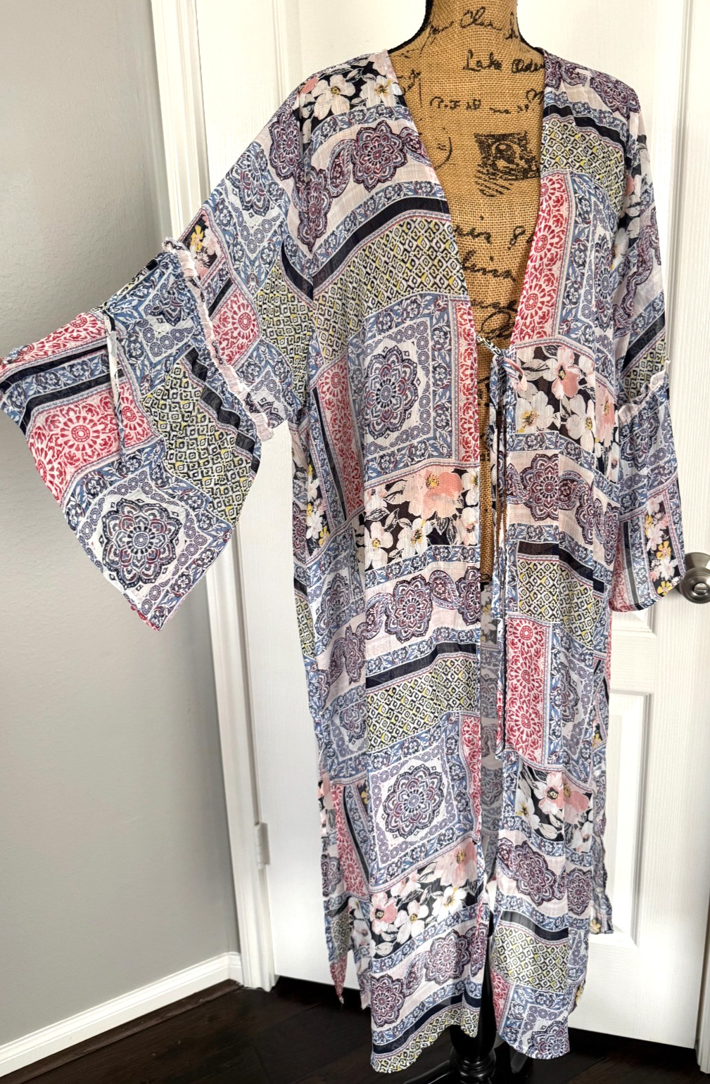 Cato Est 1946 Floral Kimono Robe 3/4 Sleeve Chiffon Sheer Side Slits 18 20 2X