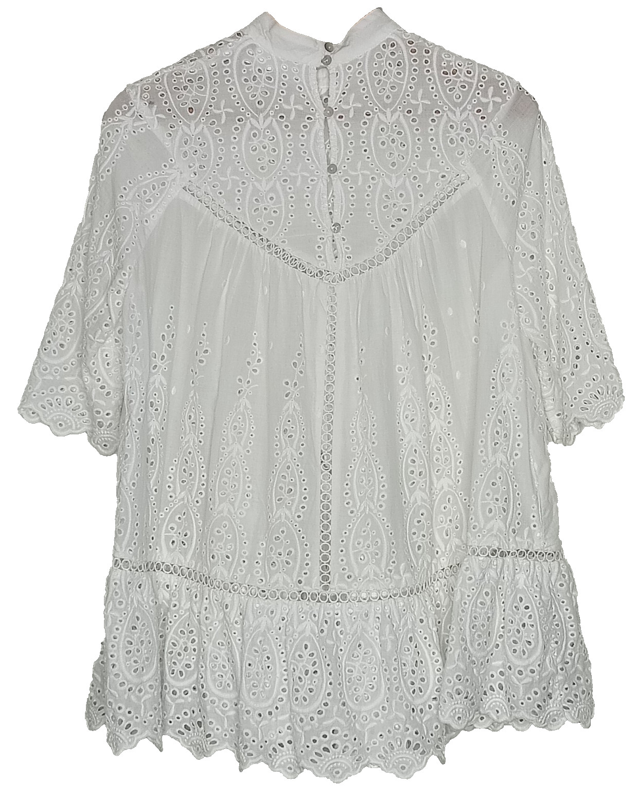 Zimmermann Top Size 1 AU 8 US 4 White Lace Boho Babydoll Embroider Smock Tunic