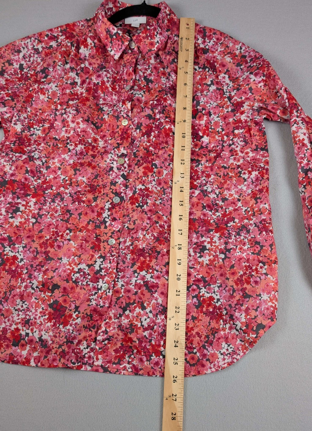 J. Jill Ditsy Button-Down Floral Blouse Lightweight Office Semi Sheer Size S
