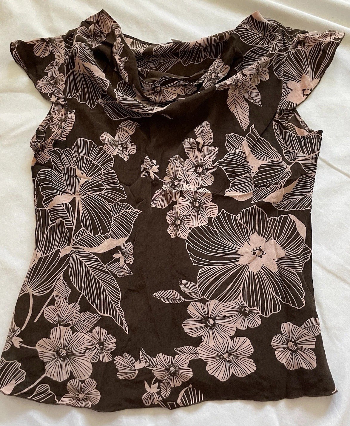 Apt 9 Y2K Babydoll Cowl Drape Floral Sheer Fairy Blouse Floral Cap Sleeve Top
