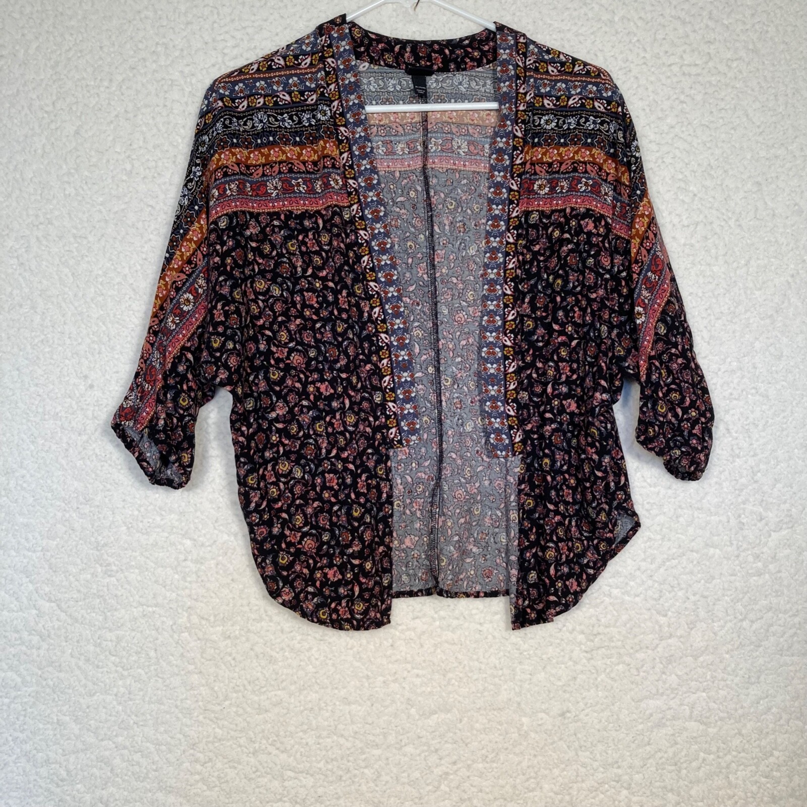 Art Class Womens XL 14/16 Multi Color Browns Cover Up Open Closure 1/2 Sleeve