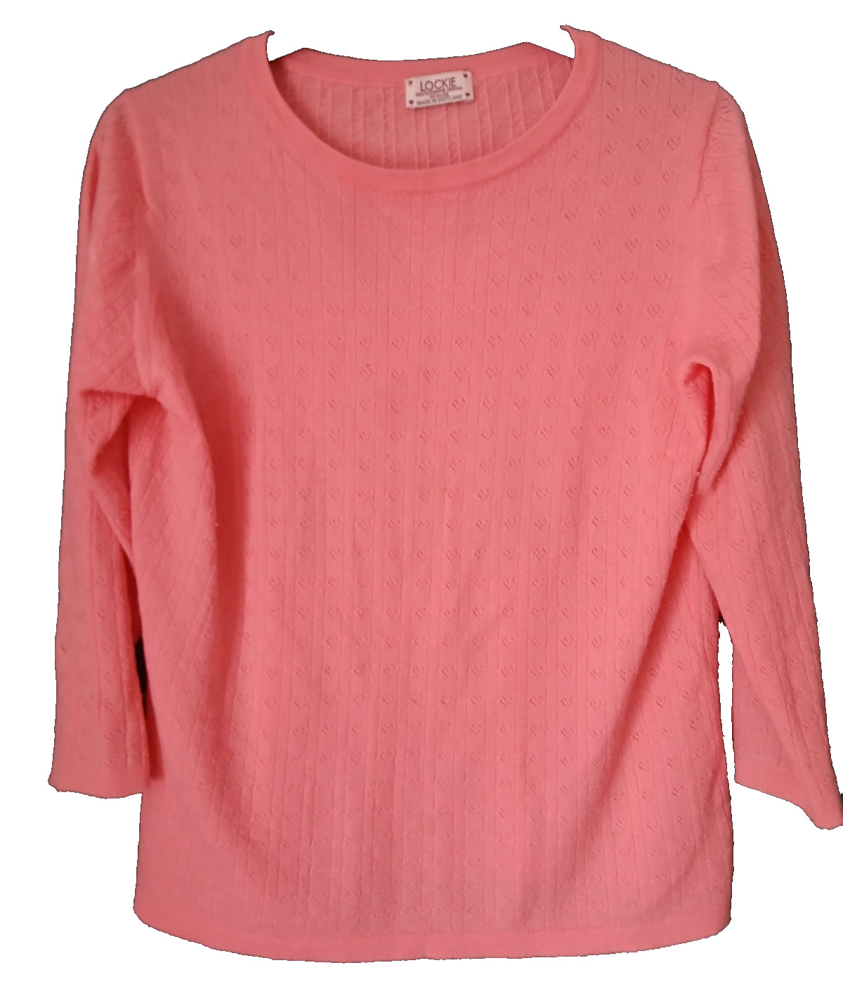 William Lockie Top Womens Small Pink Pure New Wool Three quarter sleeve Heart
