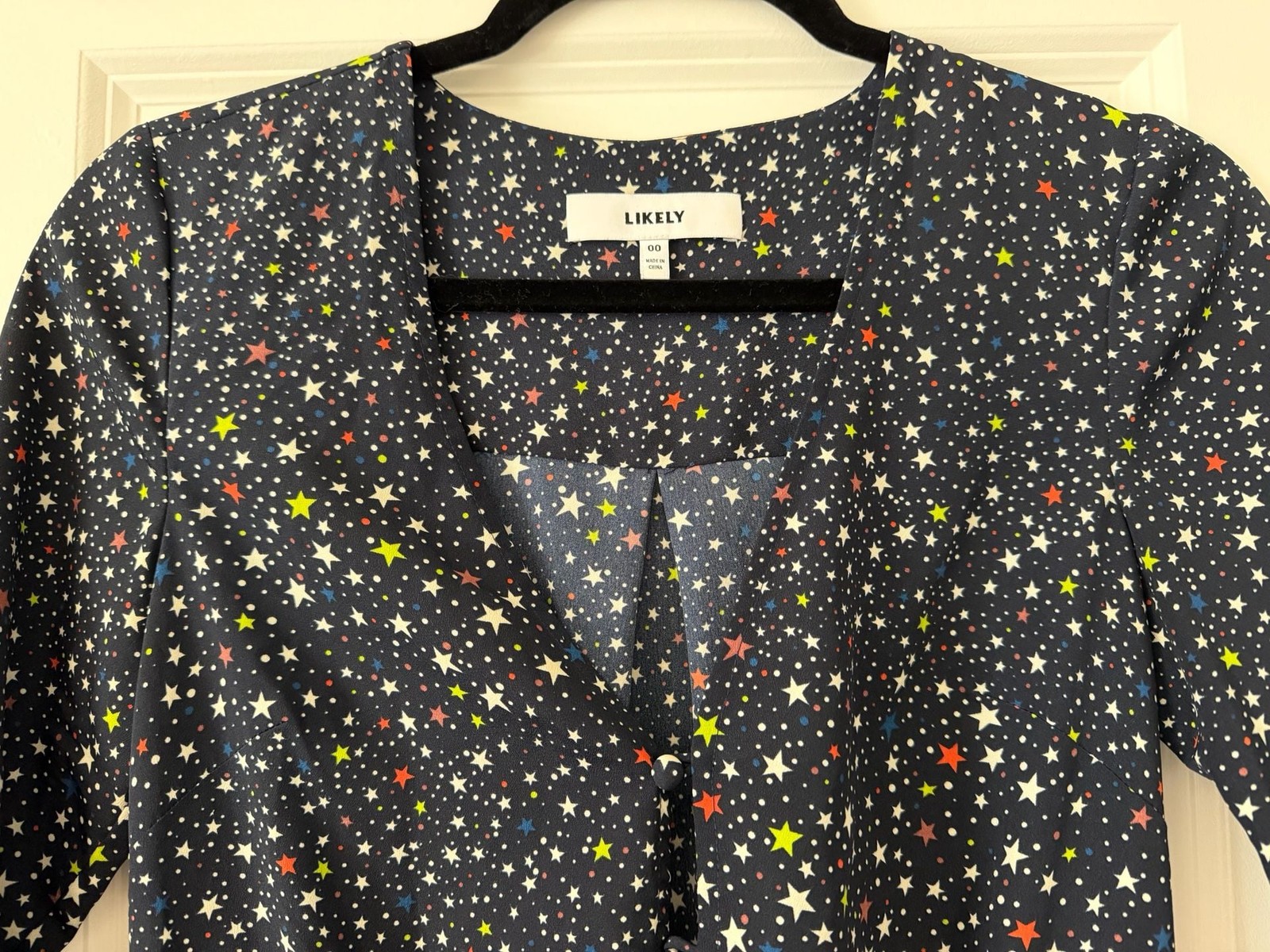 LIKELY Star Print Front-Tie Button-Down Blouse