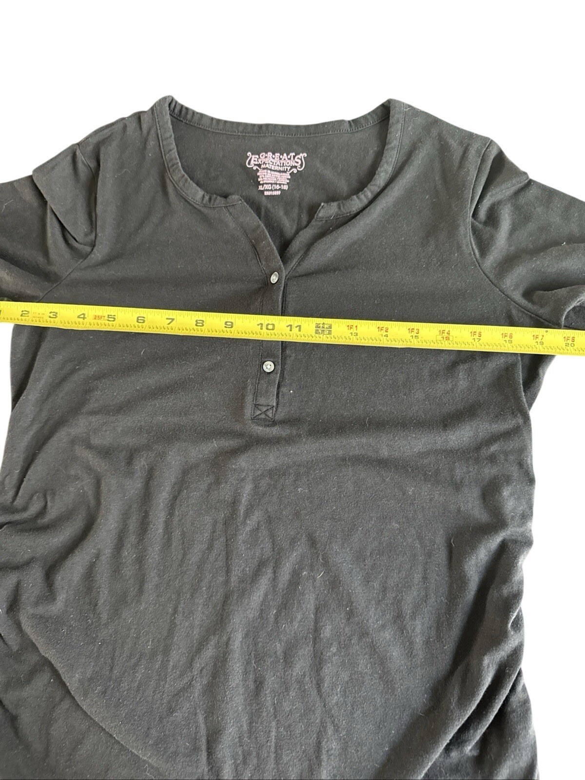 Great Expectations Black V-Neck Long Sleeve Ruched Button Maternity Top Size XL