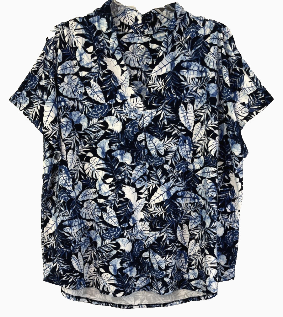 Denim & Co. Hi Low V Neck Shirt Sz XL Blue Floral Pull On A650523 Women ZT18