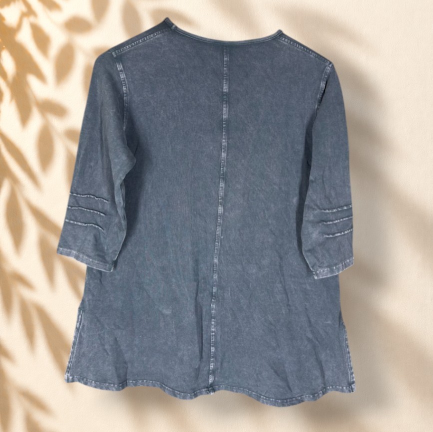 Sea Breeze Blouse Women S Small Blue 3/4 Sleeve Pockets Cotton Casual Pullover
