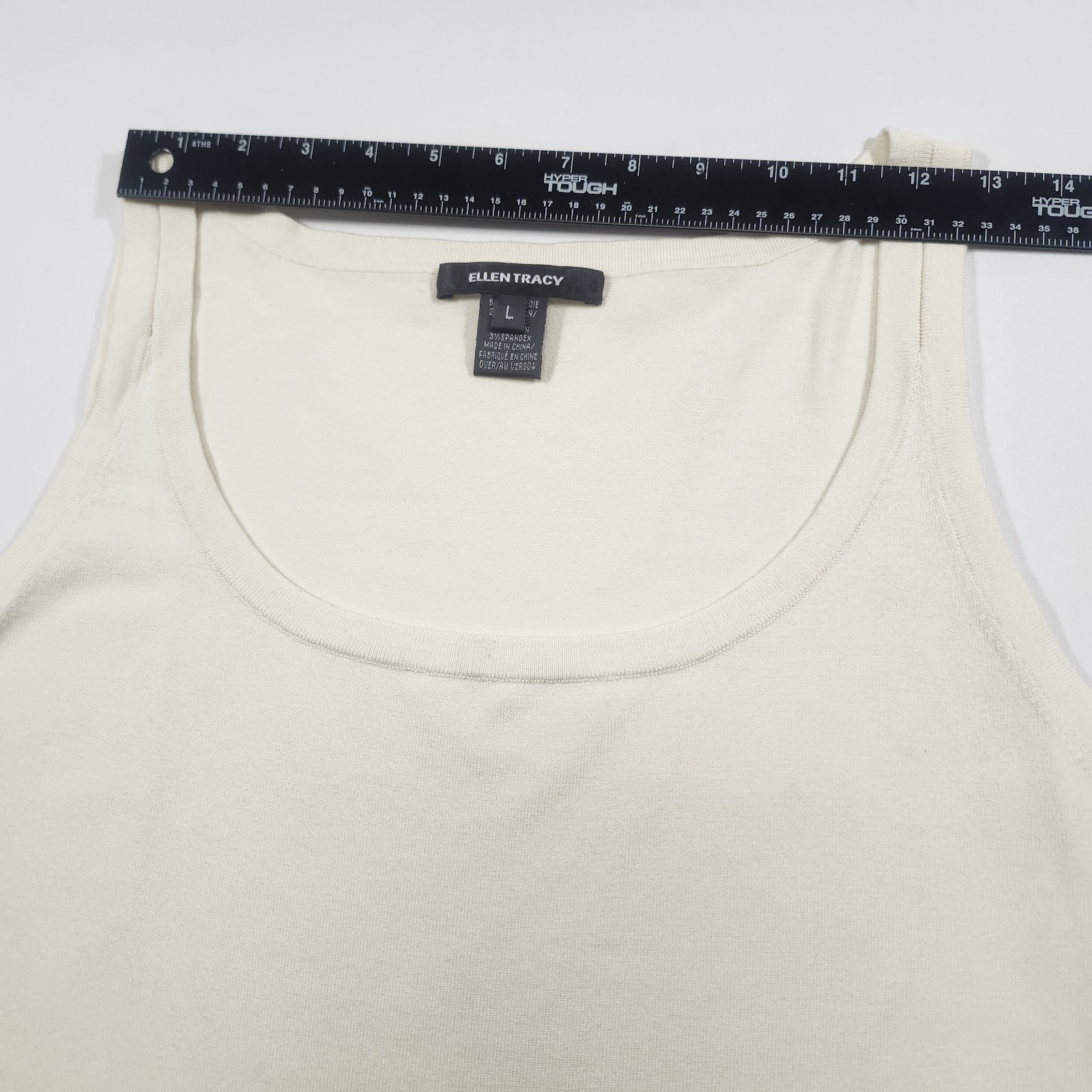 Ellen Tracy Womens Cream-Colored Knit Sleevless Cami Scoop Neck Silk Blend Large