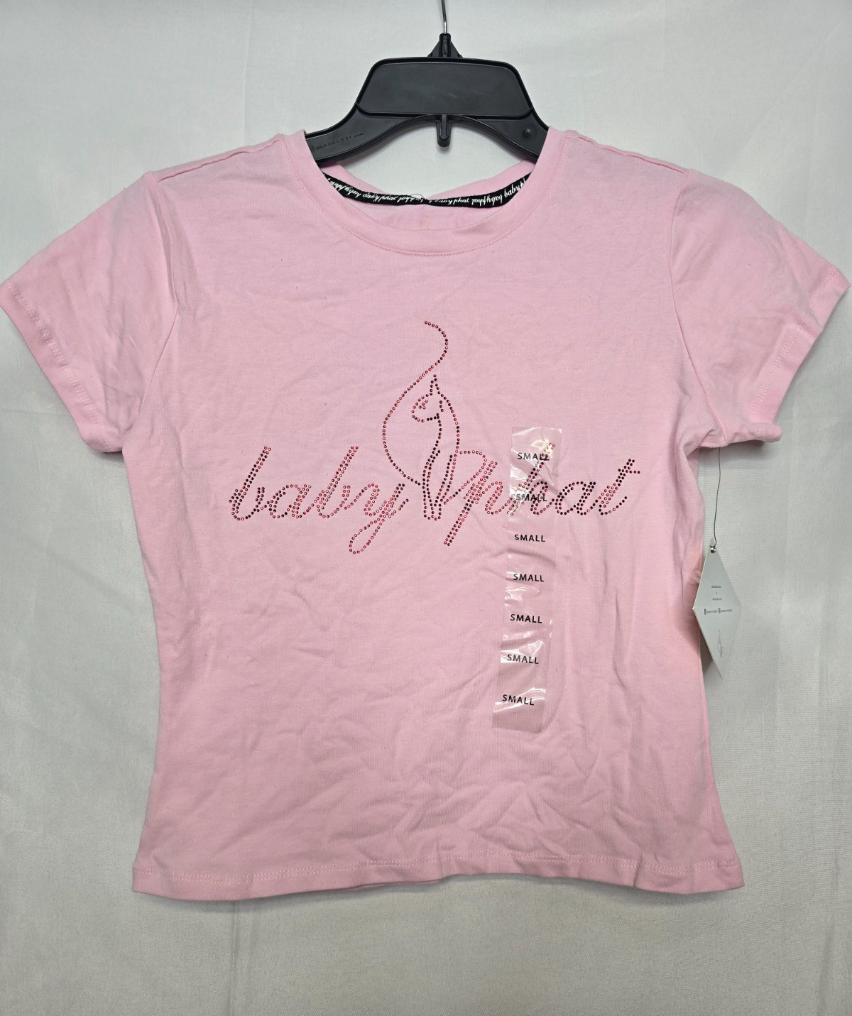 NWT Baby Phat Womens Sweet Lilac Short Sleeve Y2K Rhinestone Logo T-Shirt Size S