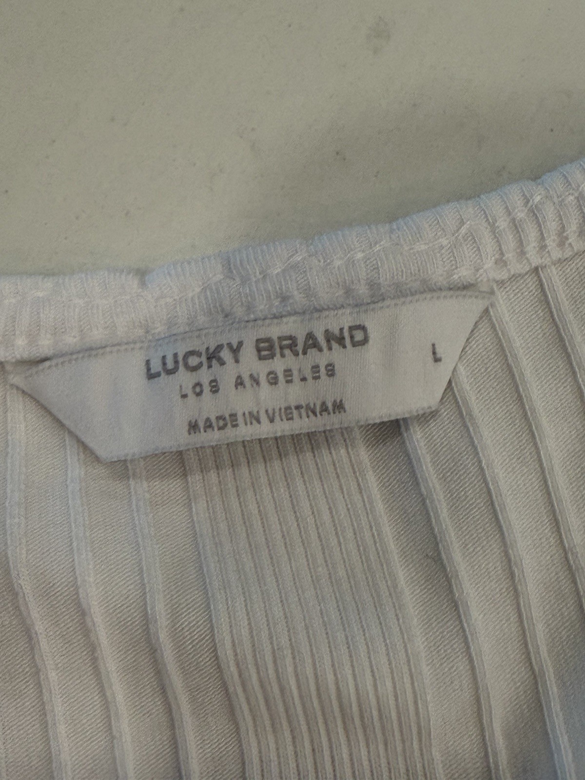 Lucky Brand Women’s White Cotton Ribbed Knit Scoop Neck Tee L Stretch