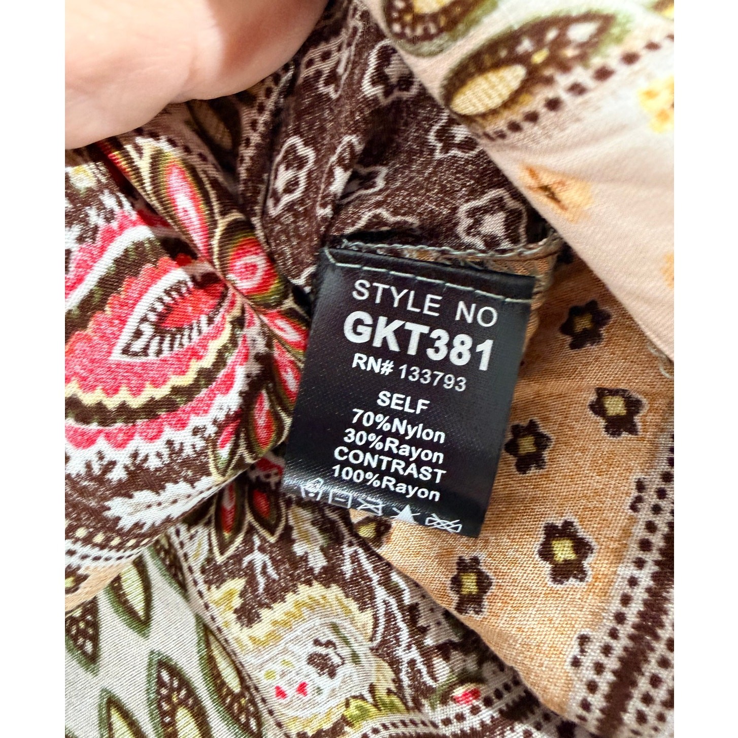 POL Small Teal Patchwork Boho Henley Top Asymmetrical Hem Mixed Print Boutique