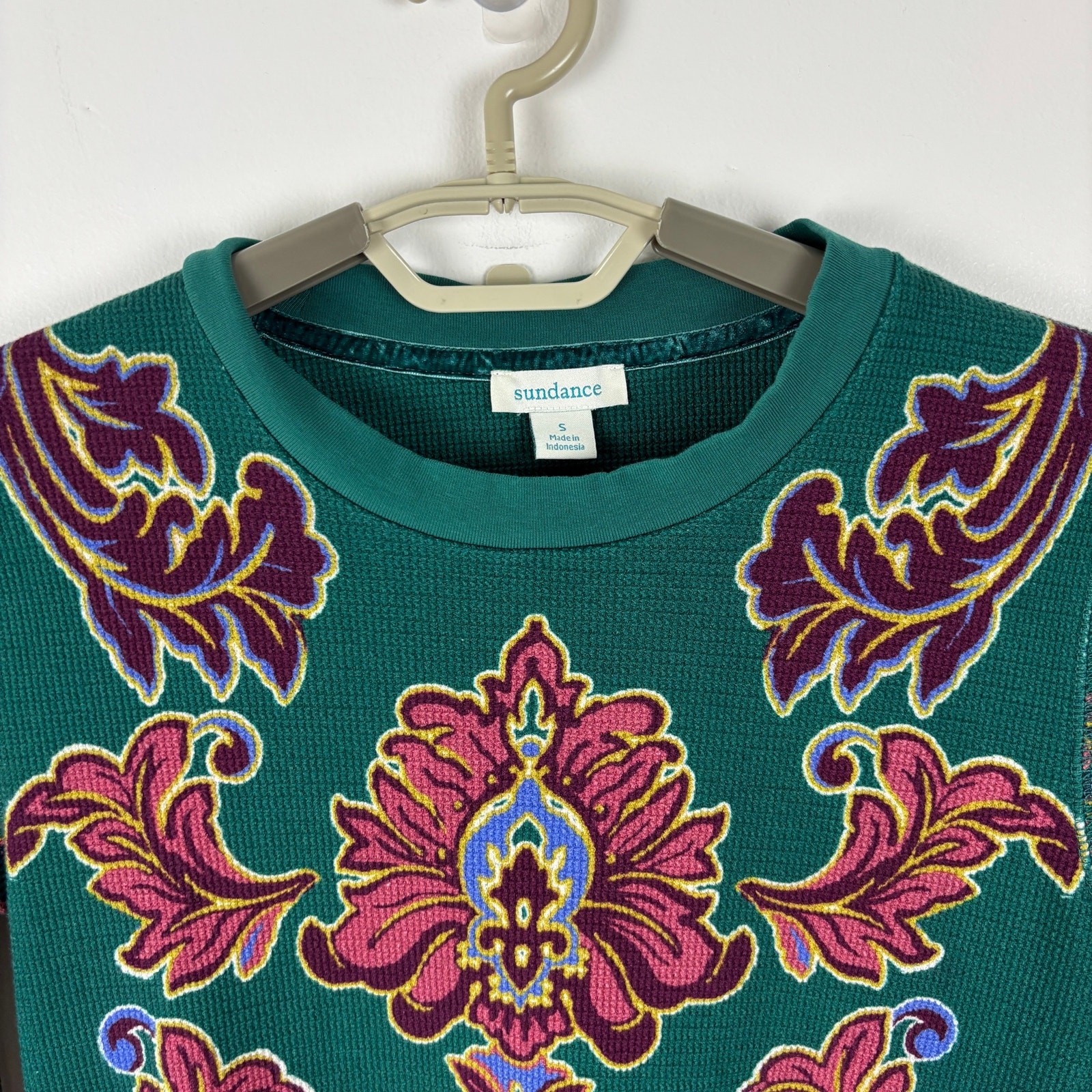 Sundance Thermal Long Sleeve Top Green Floral Paisley Small