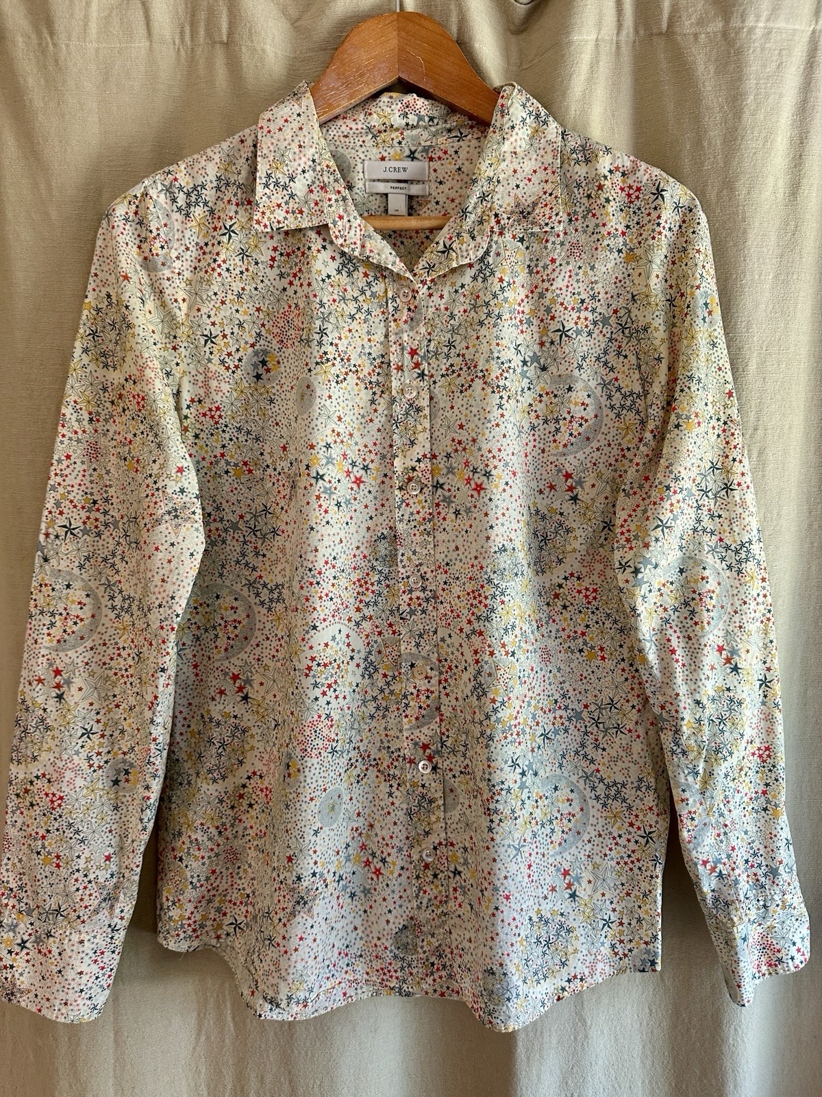 JCrew Liberty Sz10 “Adelajda” Stars Celestial Print Perfect Shirt