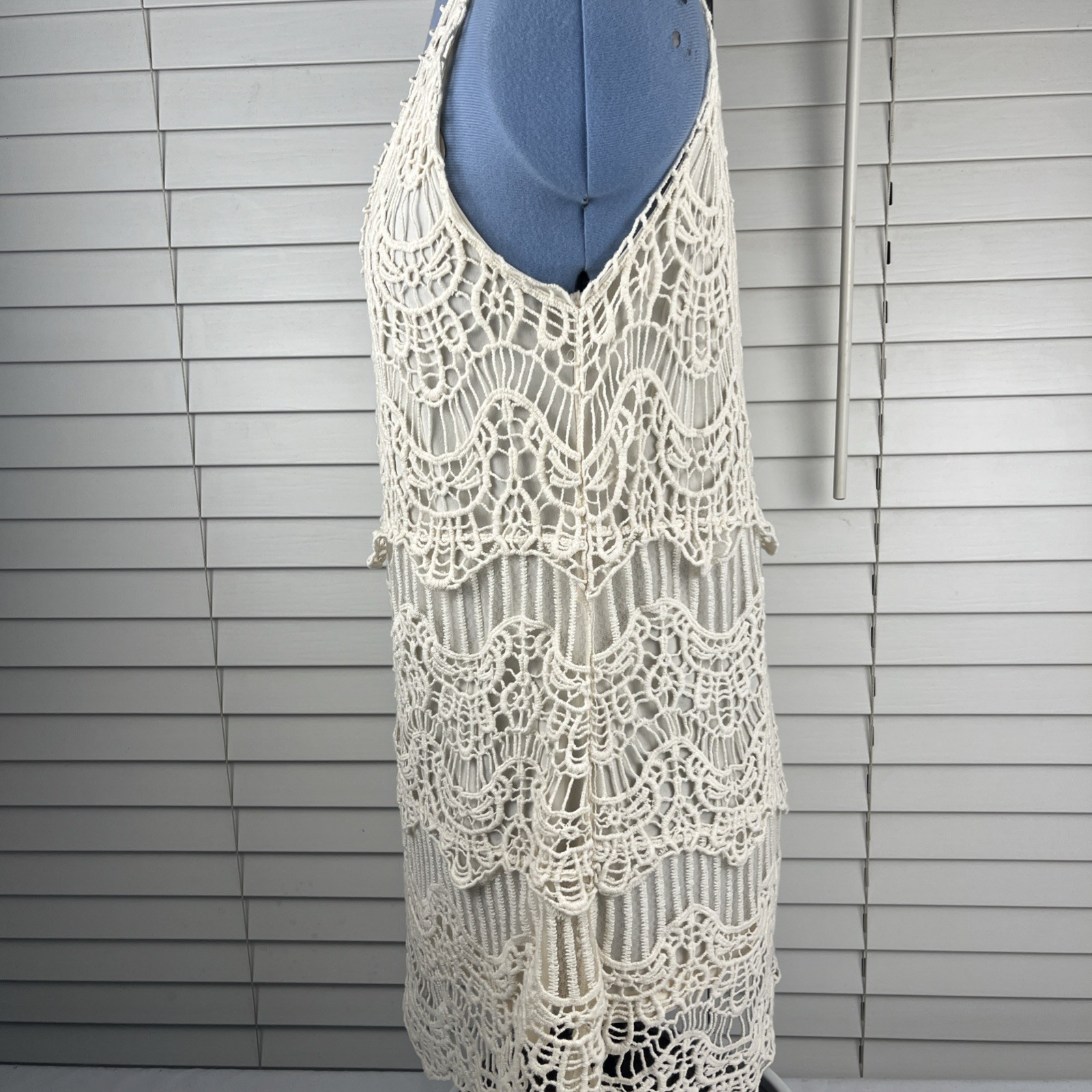 Creative Design Works Layered Tank Top Size? Open Weave Scalloped Lace Overlay