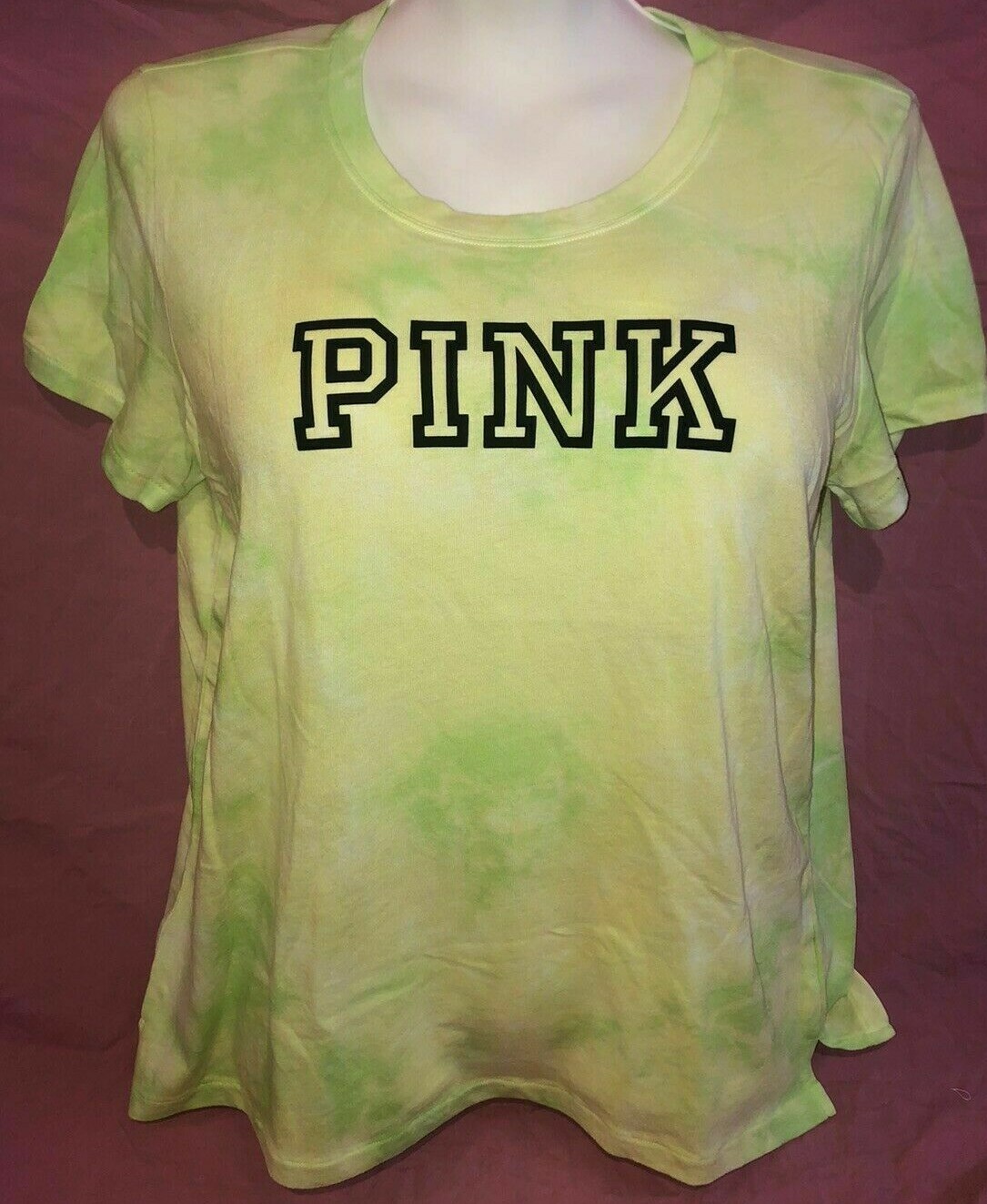 Victoria Secret PINK Perfect M Tshirt Tee Logo Tie Dye New Green Neon Yellow