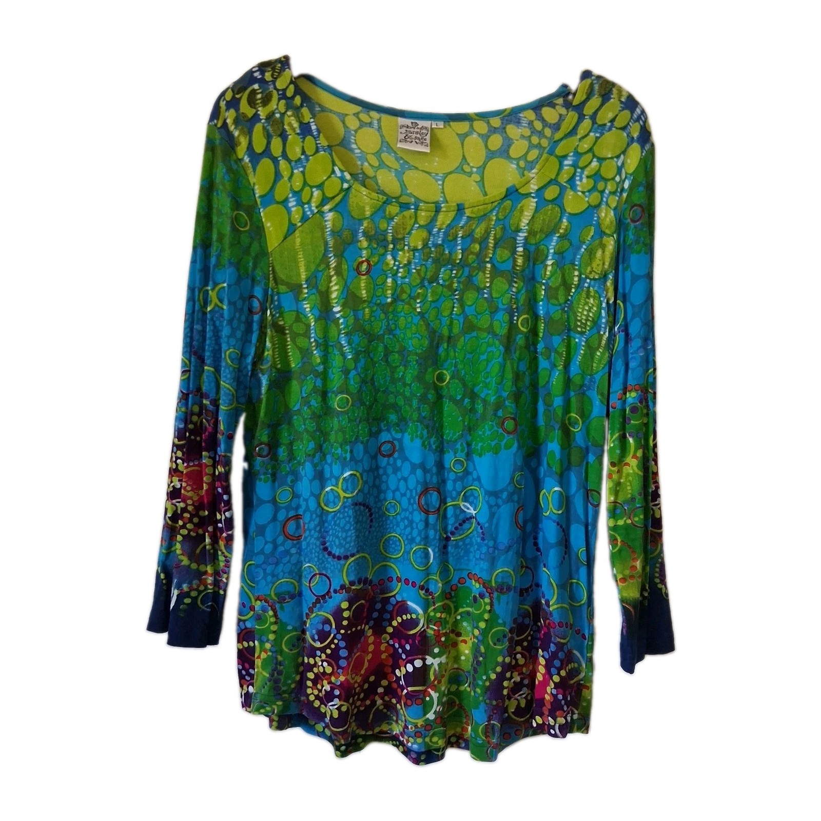 Parsley & Sage Top Women’s L Multicolor Abstract Artsy Tunic Scoop Neck Knit
