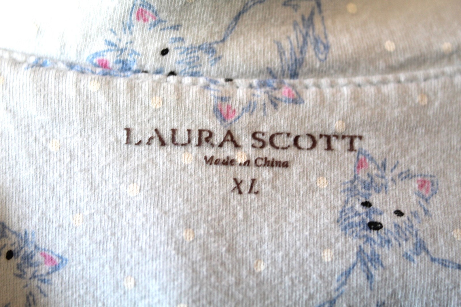 Twee Doggie Pajama Shirt XL Light Blue Cotton Knit Button SS Laura Scott