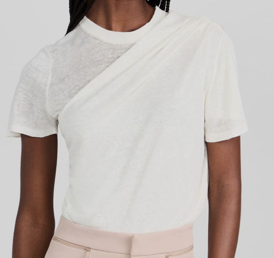 $210 Gauge81 Women’s Ivory Linen Layered Crewneck Deva T-Shirt Top Size XL
