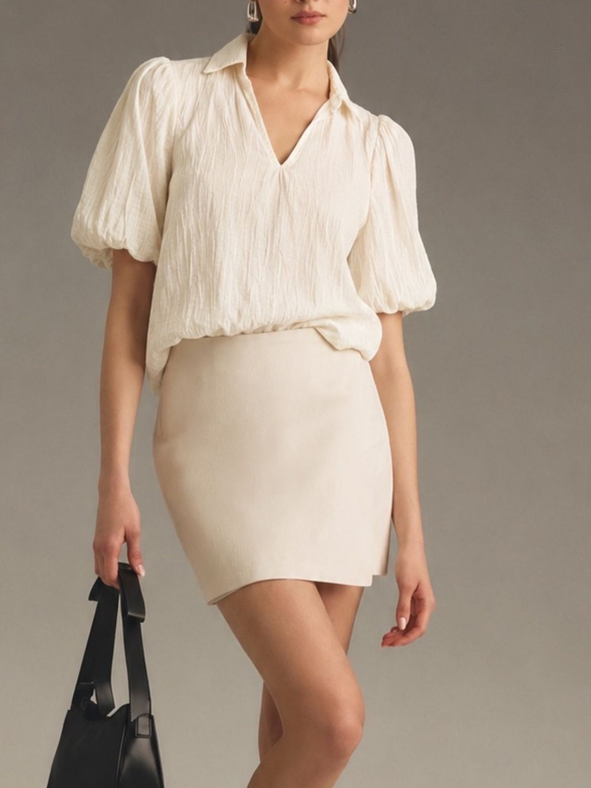 Bishop + Young Sofia Bubble Sleeve Ivory Crinkle Top Boho Cottagecore Romantic S