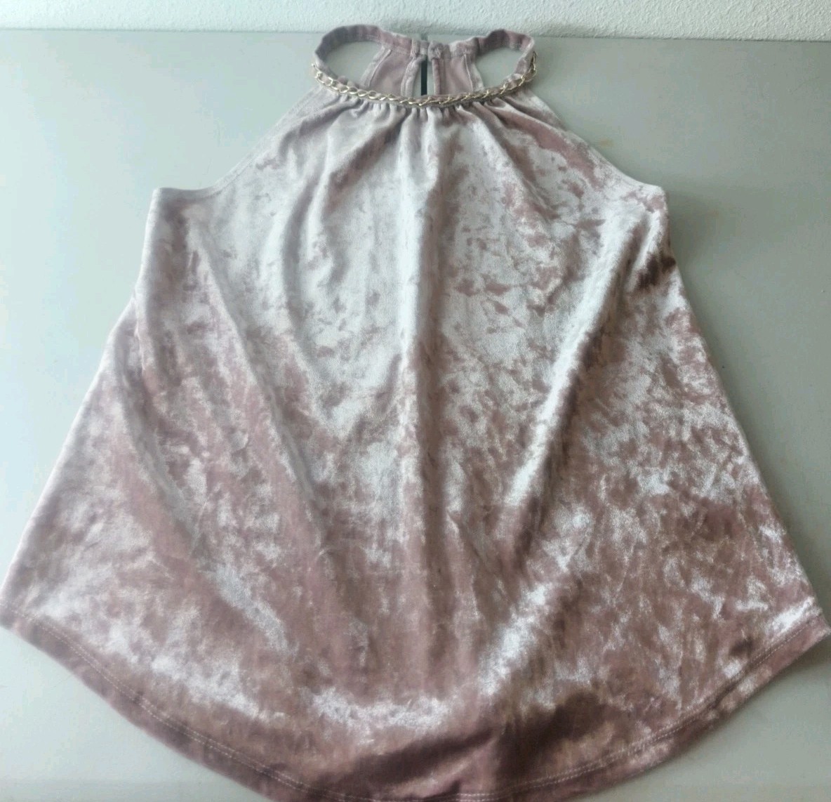 Occasion Tank Blouse Women’s S Shiny Mauve Elegant Pink Golden Chain Neckline