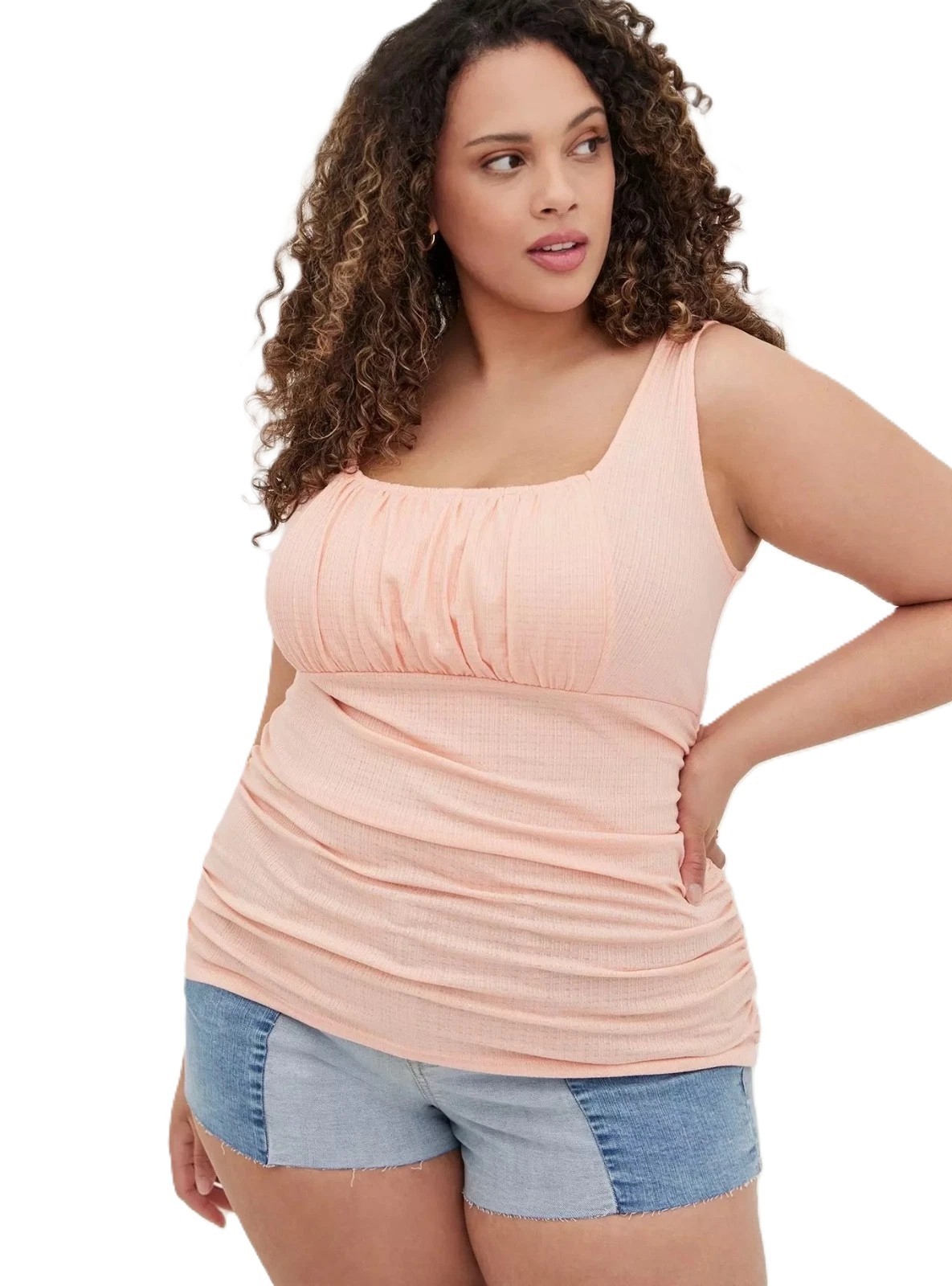 Torrid Textured Knit Tank Top 00 M/L 10 Double Scoop Neck Ruched Side Cinch