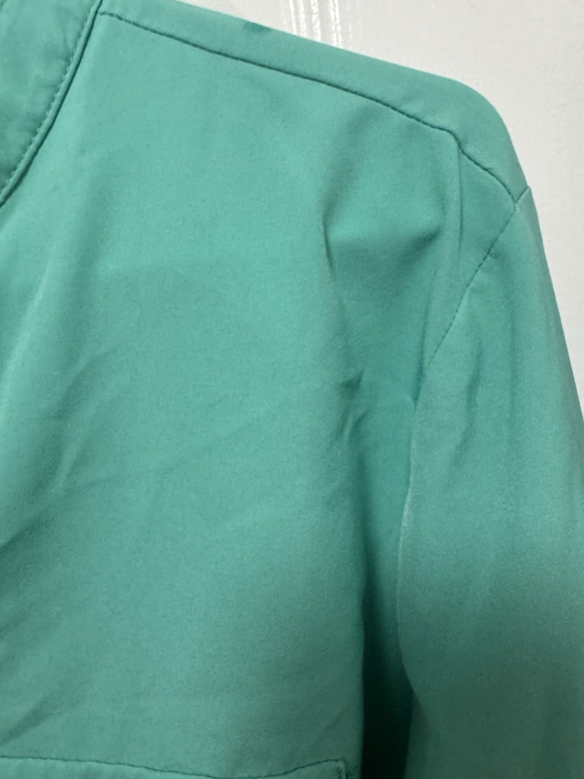 laura scott large button up long sleeve teal 95% polyester 5% spandex No Collar